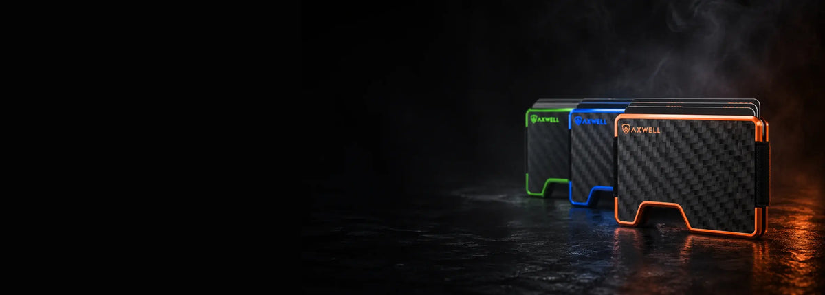 Axwell Carbon Fiber wallet with its magnetic cover plates separated to show the card holder and money clip