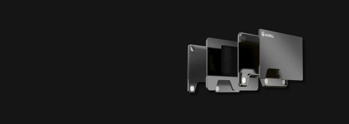 Axwell Alien Green wallet with its magnetic cover plates separated to show the card holder and money clip